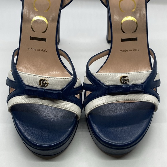 New Gucci Alison two tone open sandals heels size 37.5 - Picture 2 of 6